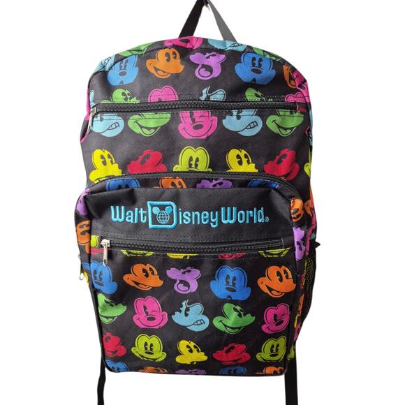 Walt Disney World Backpack Rainbow Mickey Mouse Faces Bookbag Large Disney Parks - Picture 1 of 16